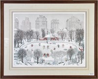 Cuca Romley Lithograph, "Skating in Central Park"
