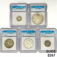 [5] US Varied Silver Coinage ICG AU,MS 1922-1968