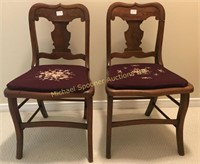 PAIR VICTORIAN NEEDLEPOINT CHAIRS