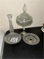 Cut Glass Candy Dish, Vase and Candle Holders