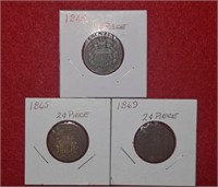 (3) Two Cent Pieces 1864, 1865 & 1869