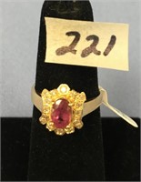 Ladies' diamond and ruby ring, the ruby is approx.
