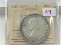 1957 I W L  (iccs Ms63) Canadian Silver Dollar