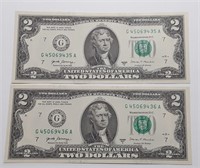 2 CRISP UNC 2017A SERIES $2 NOTES W/SEQUENCED #'S
