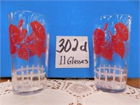 11 Red, White Clear Glasses