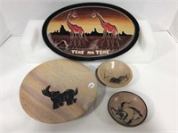 4 Animal Etched Dishes