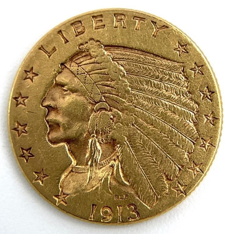 1913 US $2.50 Gold Indian Head Quarter Eagle