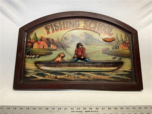 Hand painted fishing school sign