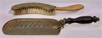 Crumber and brush - brass with wooden handles,