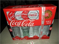 Coca Cola Glass Collectors Set with Vintage Glasses, Coasters, and