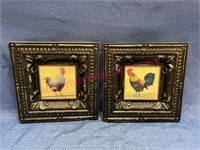 Pair black framed rooster pictures