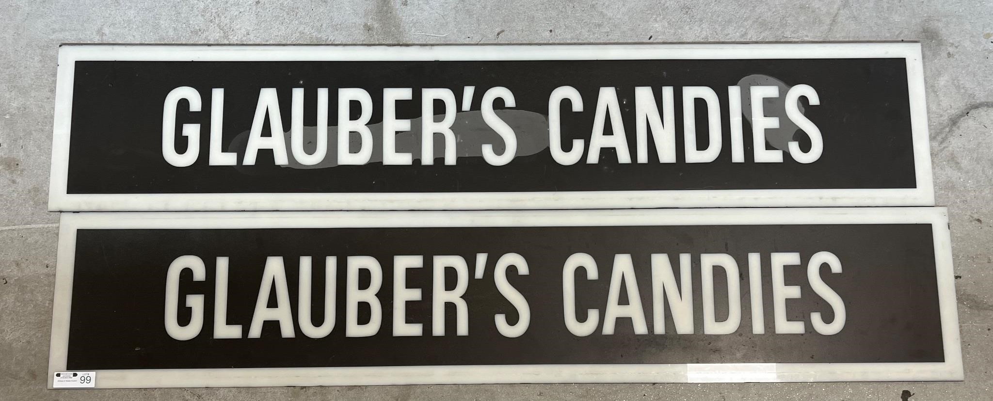 Pair Glauber's Candies Lucite Signs