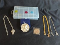 STEEL PENNIES, COIN NECKLACES, RELIGIOUS MEDALS