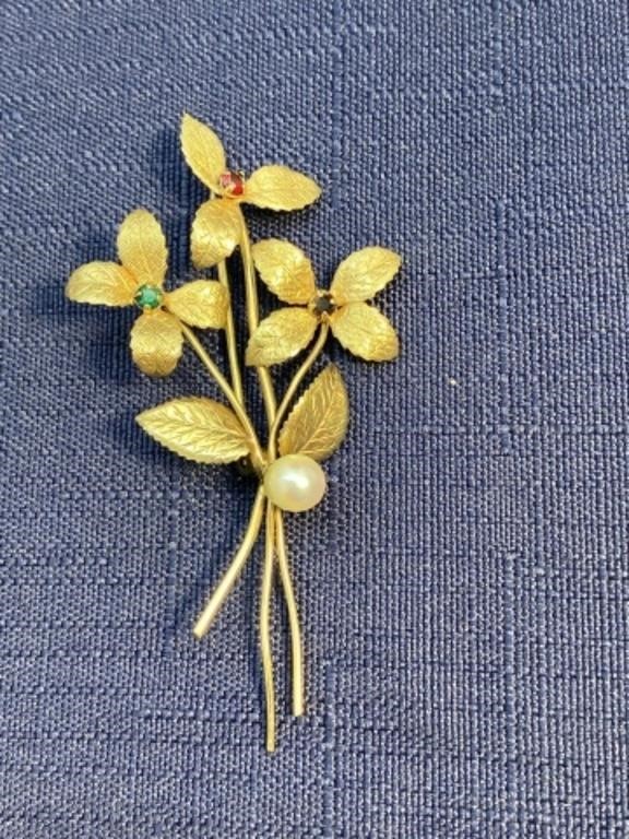 Gold fill flower brooch