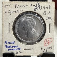 1948 BU 2 FRANC LOW MINTAGE RARE COIN