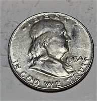 1954 d AU Franklin Half Dollar