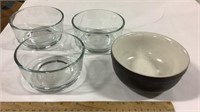 3 glass & 1 ceramic bowls