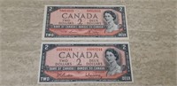 Two 1954 Two Dollar Bills very good condition