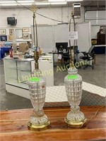 TWO BRASS AND CRYSTAL TABLE LAMPS