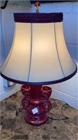 Mid century ruby color ceramic lamp and shade,