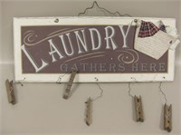 "Laundry Gathers Here" Decor Wood Sign - 15" x 12"
