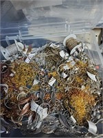 Plastic Tote Full of Jewelry Making Silvertone &