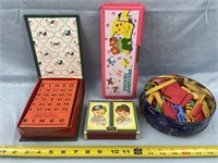 Vintage Bingo Cards, Playing Cards, Wooden