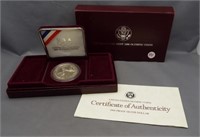 1988-S Proof Olympic silver dollar with box and