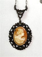 Vintage Sterling Cameo Necklace 7 Grams 18"