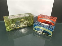 3 vintage Avon bottles, 2 Volkswagen & 1 Rolls