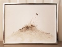 Painting Of Bird In Field Signed Ewing