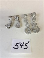 TWO PAIR OF PIERCED RHINESTONE SILVER 925