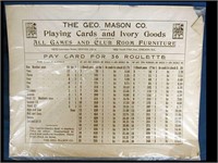 GEORGE MASON PLAYING CARD FOR 36 ROULETTE - 18" X