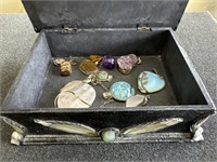 Vintage Jewelry Box With Pendant Stones