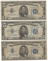 (3) 1934-A $5 U.S. Silver Certificates