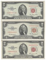 (3) 1953 $2 Red Seal Legal Tender Notes - 1953,