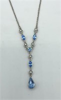 Delicate Light Blue Rhinestone Faux Pearl Necklace