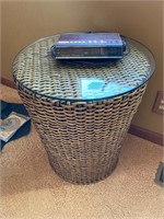 Glasstop Wicker Table; Clock Radio