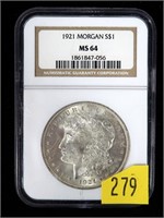 1921 Morgan dollar, NGC slab certified MS-64
