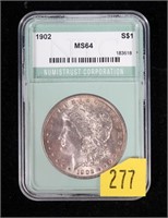 1902 Morgan dollar, NTC slab certified MS-64
