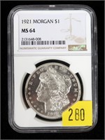 1921 Morgan dollar, NGC slab certified MS-64