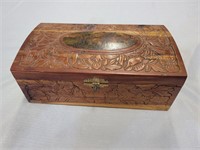 Antique Wood Carved Jewelry Box W/ Mirror