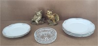 Wallace China Plates, Crystal Dish & Owl Figures