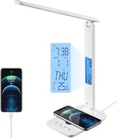 LED Lamp with Wireless Charger, USB, White