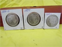 3 silver morgan dollars 1889-0/ 1897 / 1890-s