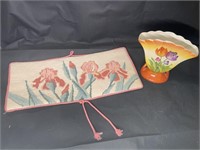 Bright Vintage Floral Vase & Cross-stitch Hanging