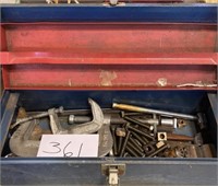 Vintage Metal Tool box with c clamps & more
