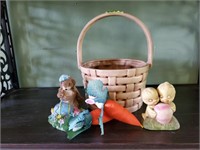 Ceramic Easter basket, Department 56 rabbits,