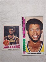 2 Kareem Abdul Jabbar Lakers Cards 1969 1977