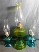 Green Vintage Depression Glass Oil Lamp with